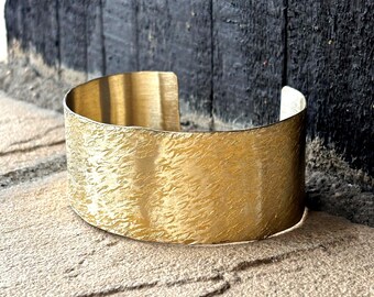 What Is a Wide Brass Cuff Bracelet? Minimalist Adjustable Matte Gold Statement Bracelet Handmade Artisan Jewelry