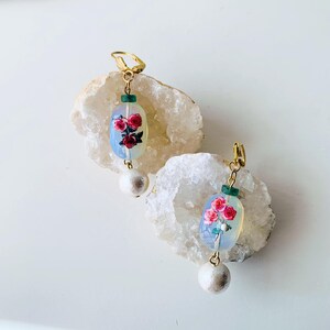 Opal Waltz Earrings | Vintage Style Balletcore Pearl Drop | Roman Glass and Opal Beads | Handmade in Japan | Free Shipping