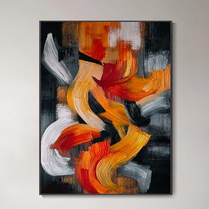 óleo abstracto texturizado pintura con espátula colores vibrantes lienzo para pared textura gruesa tono naranja neutro decoración romántica