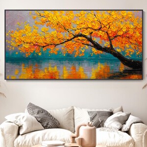 Originalgemälde Leinwand Herbstlandschaft mit Bäumen 3D-Wandbild mit Herbstwald-Reflexionsmuster Herbst Naturkunstwerke Dekorationsbilder