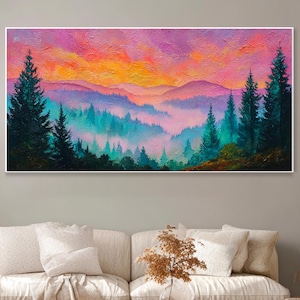 Abstract Hills Sunset Texture Canvas Oil Painting Original Hand Green Pine Forest Art Living Room Wall Decor Modern Landscape Painting Calm
