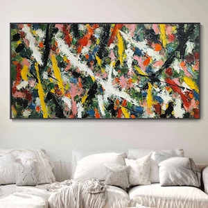 Large Abstract Colorful Canvas Oil Painting Modern Palette Knife Art 3D Textured Wall Art Contemporary Living Room Art Vibrant Canvas Art