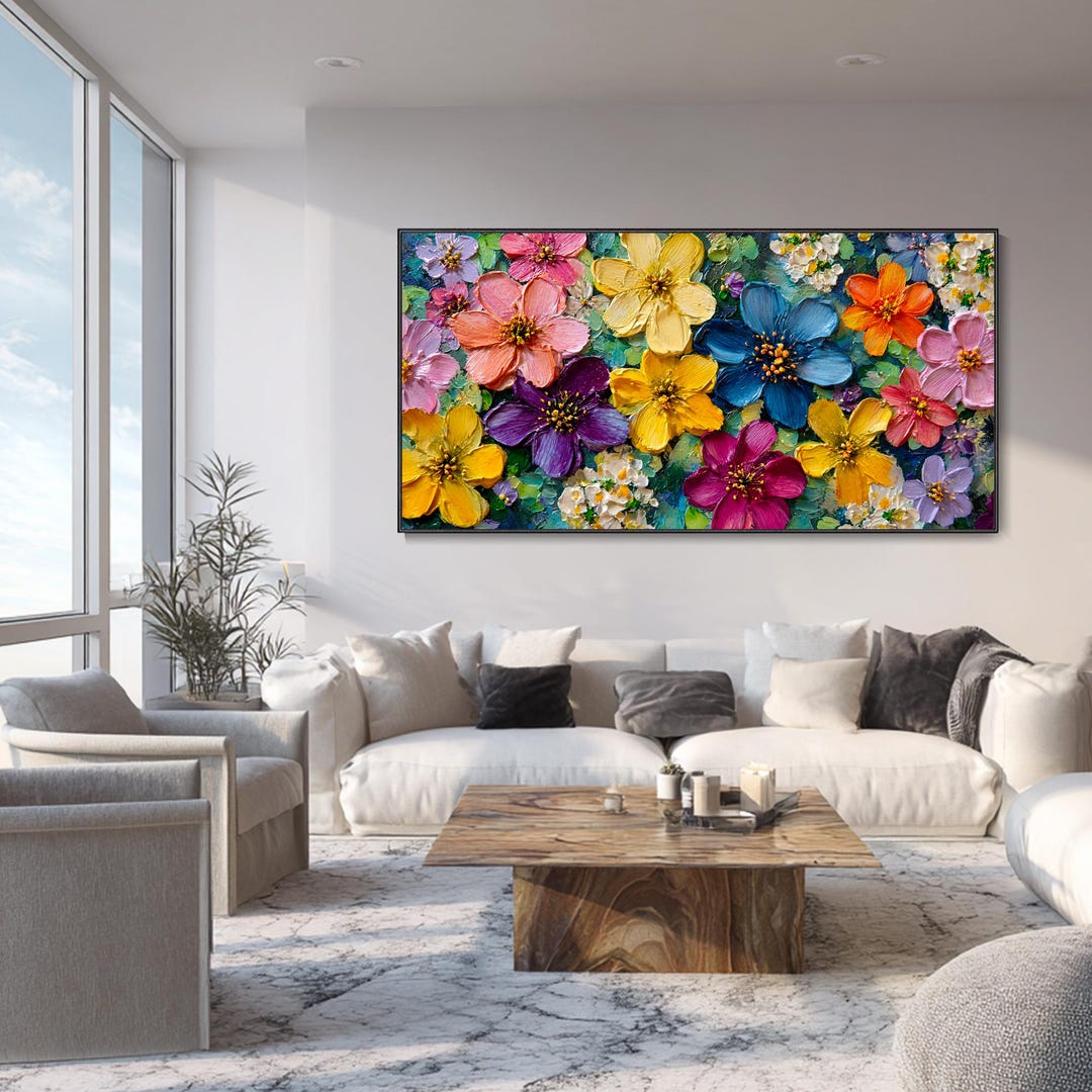 Original Garden Painting on Canvas 3D Texture Floral Wall Art Colorful ...