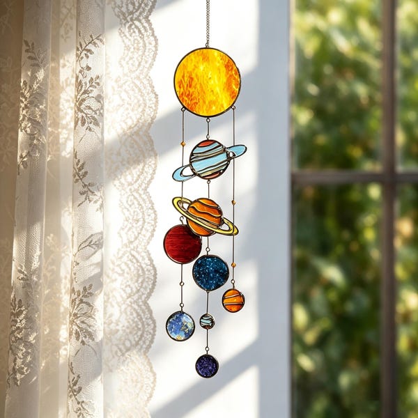 Dreamy Sun Catcher, Planet Sun Catcher, Authentic Stained Glass, Milky Way, Celestial Decor, Window Decor, Solar System Art, Birthday Gifts