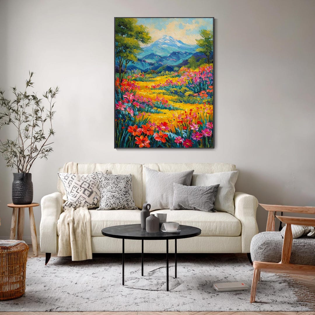 Abstract Woodland Landscape Oil Painting Original Hand Hill Wildflower ...