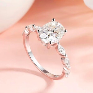 14K White Gold Moissanite Wedding Band Oval Cut Solitaire Ring Gift for Women, Dainty Anniversary Gift, Fine Jewelry