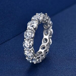 14K White Gold Moissanite Wedding Band Round Cut Full Eternity Ring Gift for Women, Anniversary Gift, Fine Jewelry