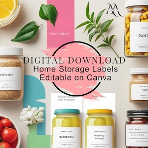 6 Editable Pantry Labels Template | Minimalist Home Organization | Printable Kitchen Jar Stickers | Digital Download