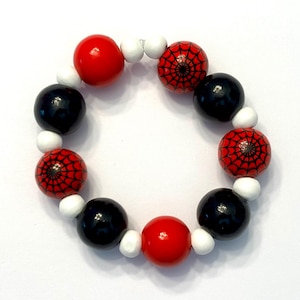 Red Spiderweb and Black wooden beads Halloween Bracelet