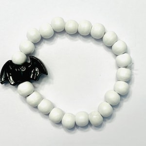 Black bat bead with white beads bracelet | halloween bracelet