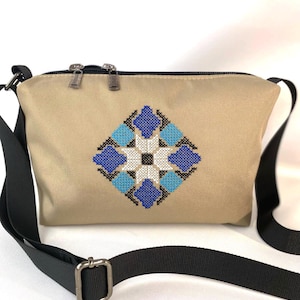 Crossbody Bag with Ukrainian Embroidery | Embroidered Crossbody | Geometric Ethnic Pattern Purse | Handmade Canvas Bag | Boho Festival Bag