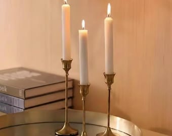 bougeoirs dorés vintage | Ensemble de 3 bougeoirs coniques | Décoration de table de mariage | Décoration d'intérieur