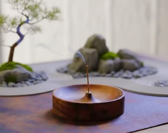 Wooden Incense Stick Burner | Agarwood Tray | Zen Round Incense Holder | Meditation Decor