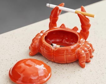 Ceramic Crab Ashtray – Creative Cigarette Ash Tray, Anti-Fly Smoke Holder, Kawaii Home Decor Ornament