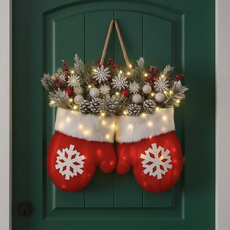 Decorazione Angolare In Legno Per Porta – Natale Con Babbo Natale E Gnomi, 18x18 Cm, Facile Da Applicare
