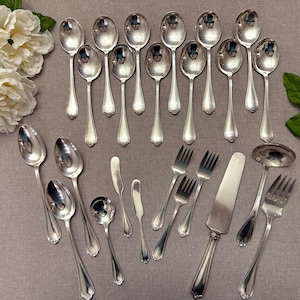 Vintage Silverplate Flatware Set by Rogers & Bro – 24 Pc Oneida A1 XII – Soup Spoons, Servers, Forks – Gift Ready – Free U.S. Shipping