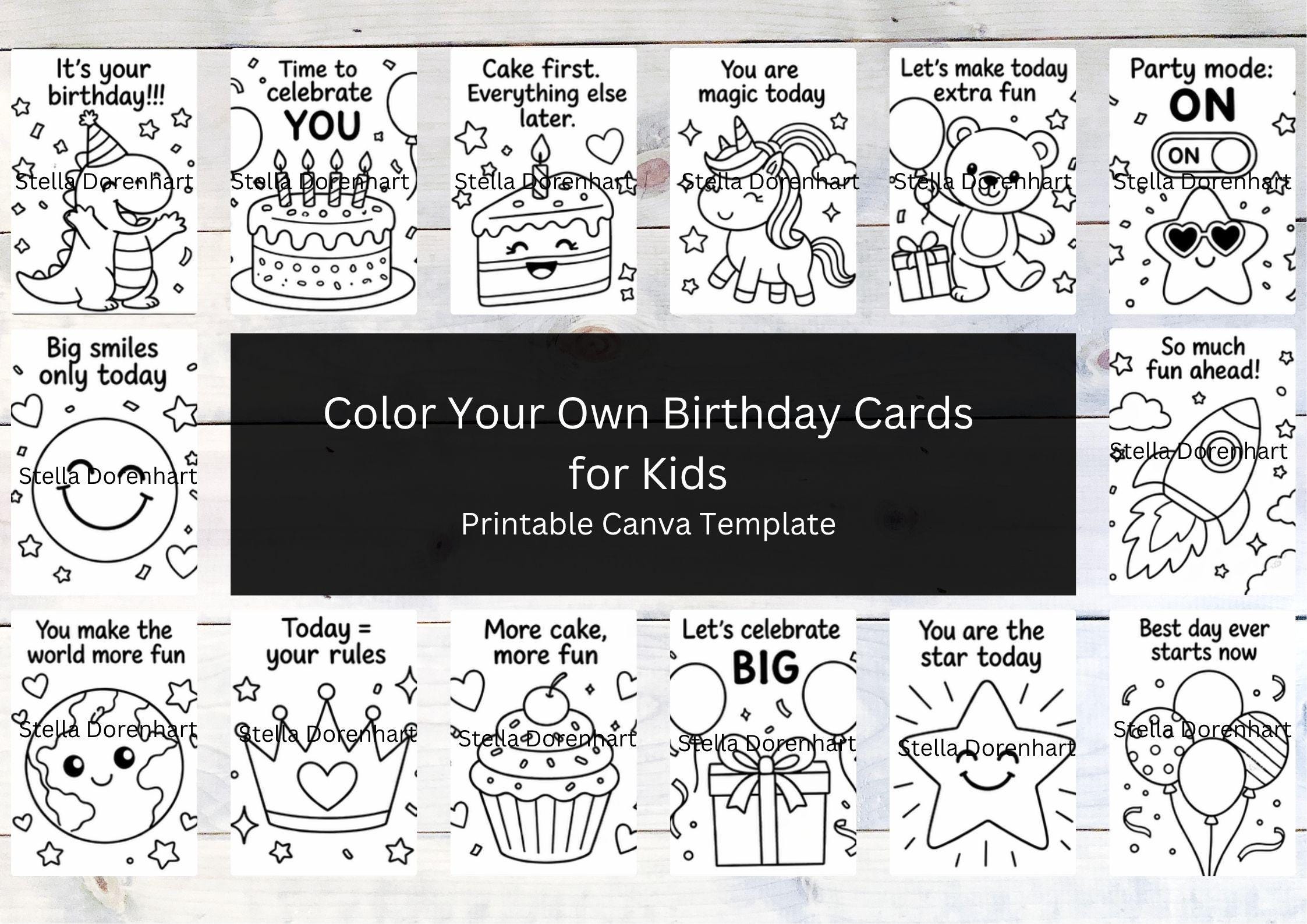 Printable Kids Birthday Cards – Color Your Own Birthday Cards – DIY ...