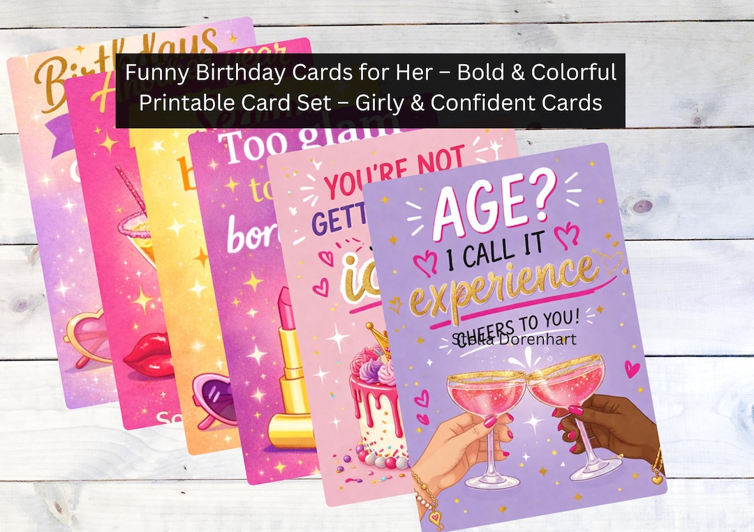 Funny Birthday Cards for Her – Bold & Colorful Printable Card Set