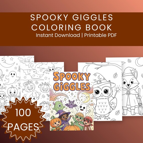 Spooky Giggles Halloween Coloring Book | 100 Pages for Kids Ages 4-8 | Cute Monsters and Magical Adventures PDF Instant Download