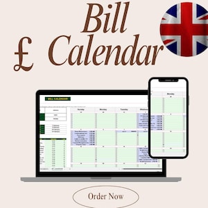 Bill Tracker Spreadsheet UK Excel Budget and Payment Calendar for Personal and Business Use Monthly Editable Printable No Software