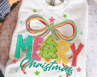 Merry Christmas Coquette Png, Preppy Christmas Shirt Png, Merry and bright png, Xmas png, Bow Christmas Tree Png, Christmas Sublimation Png