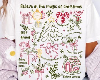 Christmas Doodles Fairy PNG, Preppy Christmas Shirt Png, Merry and bright png, Xmas png, Bow Christmas Tree Png, Christmas Sublimation Png