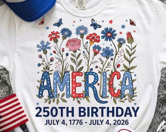 America 250th Birthday PNG, Patriotic Floral Sublimation PNG, Semiquincentennial Digital Download, Butterflies Flowers 1776-2026 Png