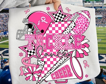 Trendy Tackle Cancer Png, Football Breast Cancer PNG, Pink Football Cheer Sublimation, Breast Cancer Awareness Png, Pink Coquette Ribbon Png