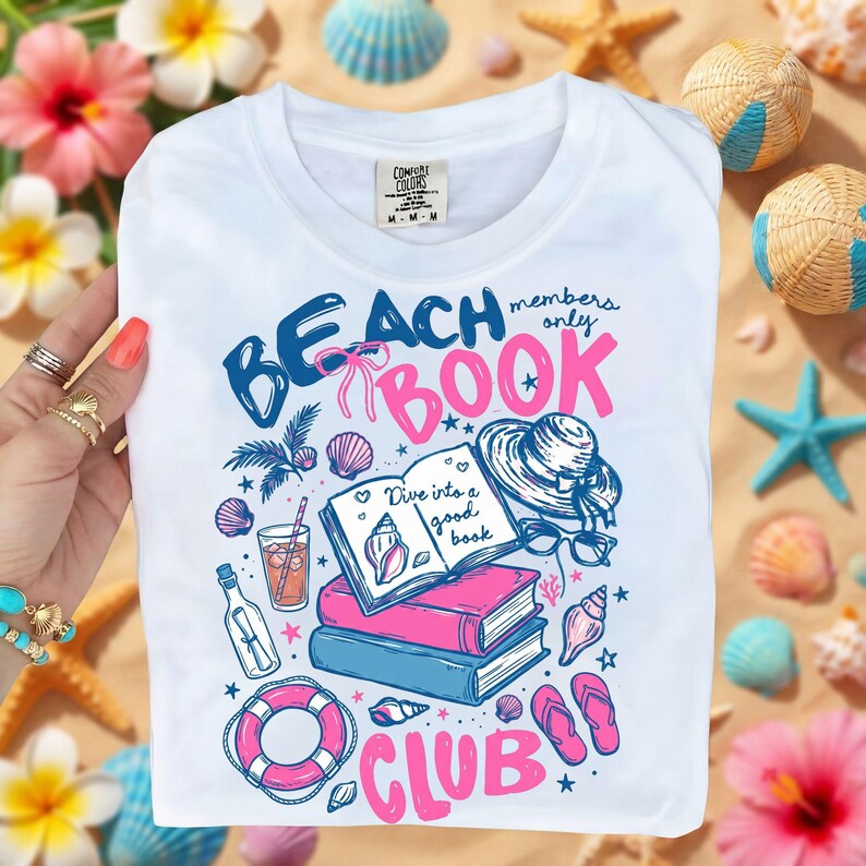 Beach Book Club png, zomerleesshirtontwerp, leesgrage Beach Vibes png, sublimatie boekenliefhebber, digitale download afbeelding 3
