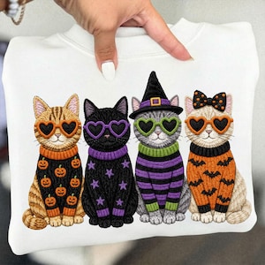 Latch Hook Yarn Halloween Cat Png, Spooky Cat Design, Trendy Witch Pumpkin Bat Shirt, Cute Cat Lover Halloween Png, Digital Download