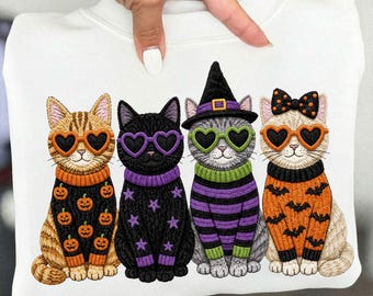 Latch Hook Yarn Halloween Cat Png, Spooky Cat Design, Trendy Witch Pumpkin Bat Shirt, Cute Cat Lover Halloween Png, Digital Download