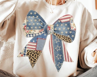 Coquette USA Bow Faux Patchwork PNG, 250 Years Of Freedom Png, 4th Of July Png, Leopard America Bow Png, Fourth of July Png, Memorial Day