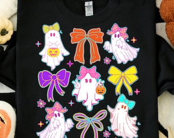 Preppy Halloween Bow Png, Cute Boo Ghost Coquette Png, Halloween Ghost Neon Png, Neon Halloween Boo Png, Trendy Spooky Season Png