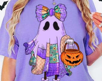 Patchwork-spöke PNG, retro Halloween-quilt-spöke PNG, trendigt lapptäcke-spöke PNG, söt bu-spöke-kokett PNG, läskig säsong PNG