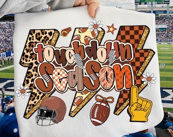 Touchdown Season PNG, Leopard Game Day Png, Preppy Fall Football Shirt Design, Retro Football Mom, Football Bow Png, Checker Football Png