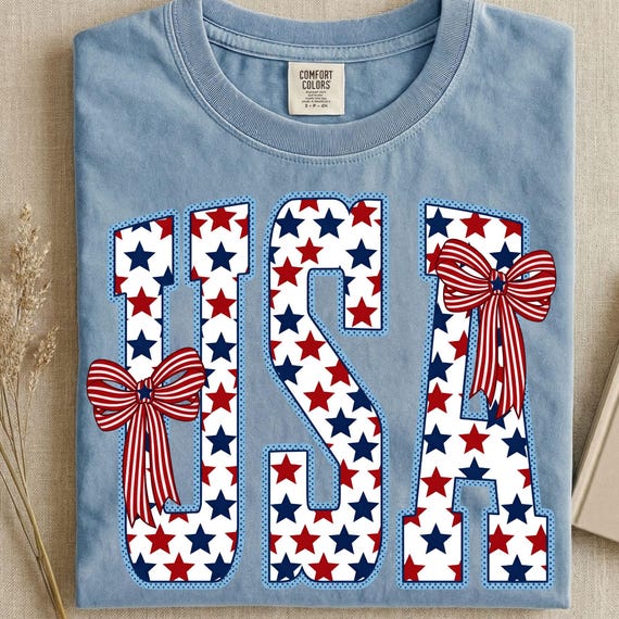 USA Bow PNG, USA Stars and Stripes Bow, Preppy Patriotic Shirt, Red White Blue Stars, Coquette American Flag, 4th Of July, Digital Download