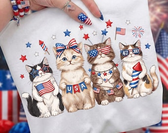 Patriotic Cats 4th Of July Png, Cute Usa Flag Kittens Firework Shirt, Coquette Cat Lover Independence Day, Freedom 250 Png, Digital Download