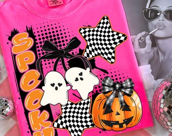 Cute Ghost Coquette PNG, Ghost Halloween Png, Girly Ghost Checkered Ghost Png, Spooky Season Png, Halloween Shirt Png, Spooky Sublimation