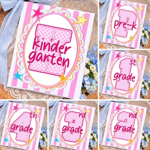 Preppy Back To School PNG Bundle, Pink Gingham Pre-K To Fourth Grade Png, Teacher Apple Png, School Girl Png, First Day Of School Png