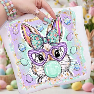 Coquette Bunny PNG, Glitter Happy Easter Shirt Design, Bow Brushstroke Easter Png, Cute Girls Kids Sublimation Download