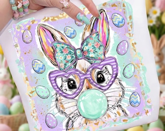 Kokette Hase PNG, Glitter Frohe Ostern Shirt Design, Schleife Pinselstrich Ostern Png, niedliche Mädchen Kinder Sublimation Download