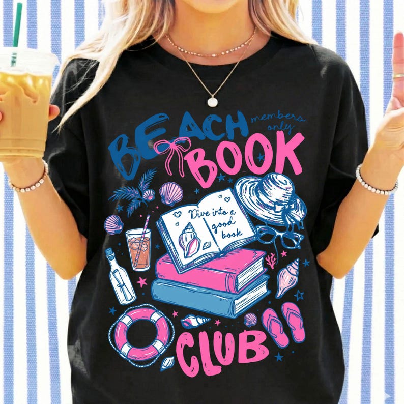 Beach Book Club png, zomerleesshirtontwerp, leesgrage Beach Vibes png, sublimatie boekenliefhebber, digitale download afbeelding 4