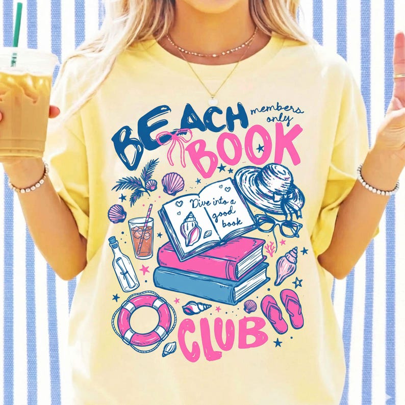 Beach Book Club png, zomerleesshirtontwerp, leesgrage Beach Vibes png, sublimatie boekenliefhebber, digitale download afbeelding 2