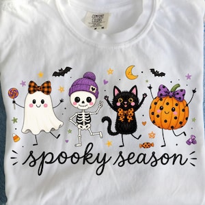 Spooky Season Png, Cute Halloween Friends Sublimation, Ghost Skeleton Cat Pumpkin Shirt, Kids Halloween Png, Funny Fall, Digital Download