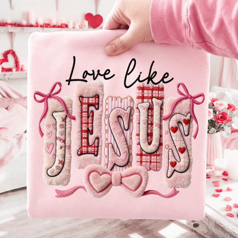 Christian Valentines Png, Love Like Jesus png, Faux Crochet Yarn PNG, Retro Valentine Valentines Day Png, Bible Verse Png, Yarn preppy Png image 2