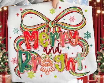 Merry and bright PNG, Preppy Merry Christmas Png, Glitter Christmas Shirt Png, Christmas Coquette Sublimation Png, Xmas png, Christmas Tree