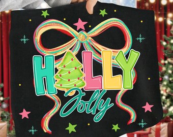 Coquette Christmas Png, Holly Jolly PNG, Merry and Bright Png, Preppy Christmas Tree png, Distressed Christmas Shirt PNG, Girly, Brushstroke