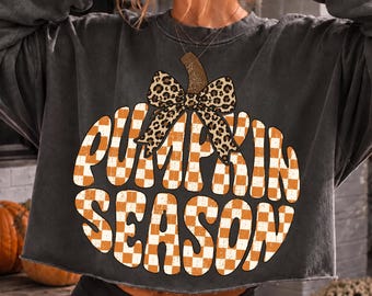 Pumpkin Season Png, Checkered Fall Png, Preppy Leopard Bow Pumpkin Png, Retro Groovy Fall Png, Distressed Autumn Png, fall vibes png