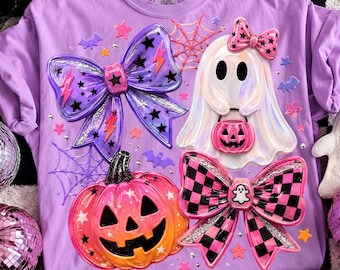 Różowy Duch Halloween Png, Dynia Sublimacja Kokietki Kokardki, Słodka Sublimacja Halloween, Dziewczęcy Upiorny Sezon Png, Upiorne Klimaty Png
