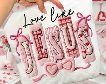 Christian Valentines png, Love Like Jesus png, namaakgehaakt garen png, retro Valentijnsdag png, bijbelvers png, preppy garen png